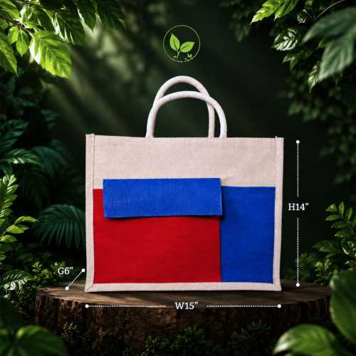 Multipurpose Jute Cotton Shopper Bag | Zipper Closure & Front Pocket
